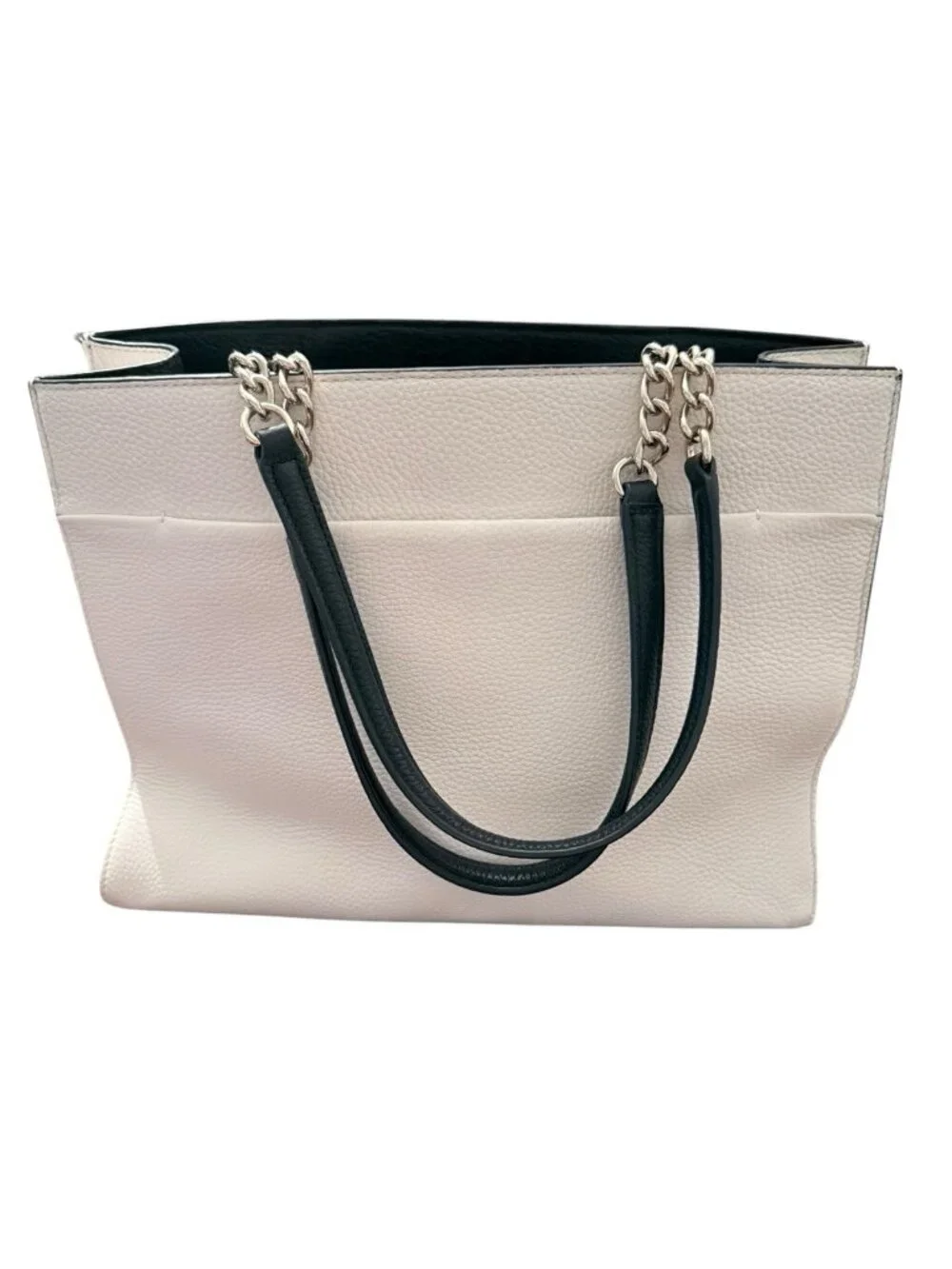 Kate Spade Cherry Street Pebbled Leather Purse Tote Cream w/Black Trim EUC